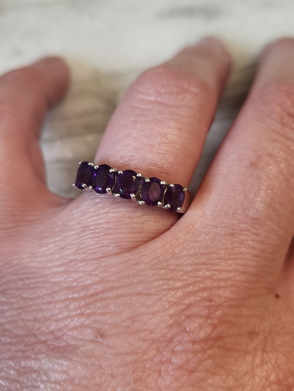 Genuine Dark Purple Amethsyt Sterling Silver Band Ring, Size 8